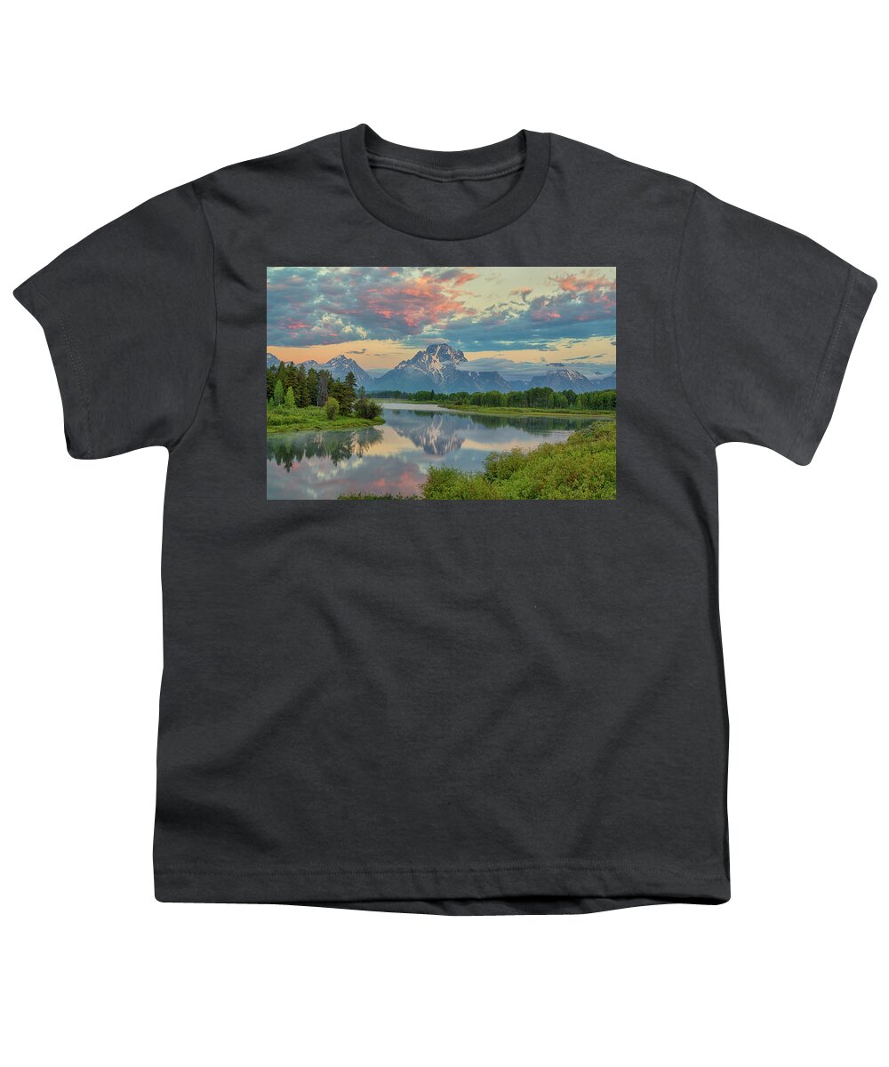 Mt Moran Youth T-Shirt featuring the photograph Mt Moran First Light by Nancy Dunivin