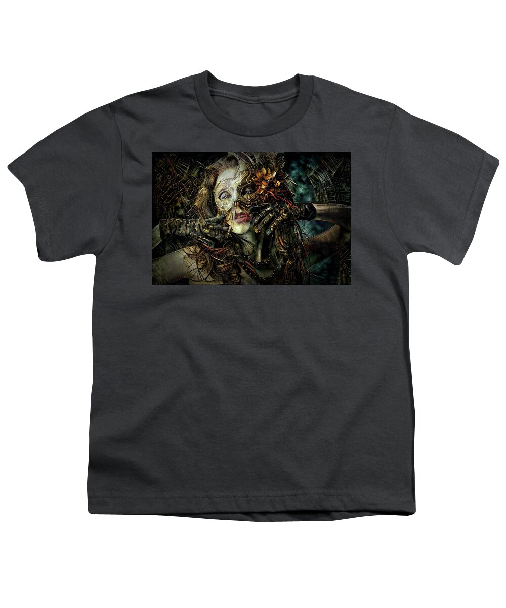 Steampunk Youth T-Shirt featuring the mixed media Mysterious guest by Lilia S