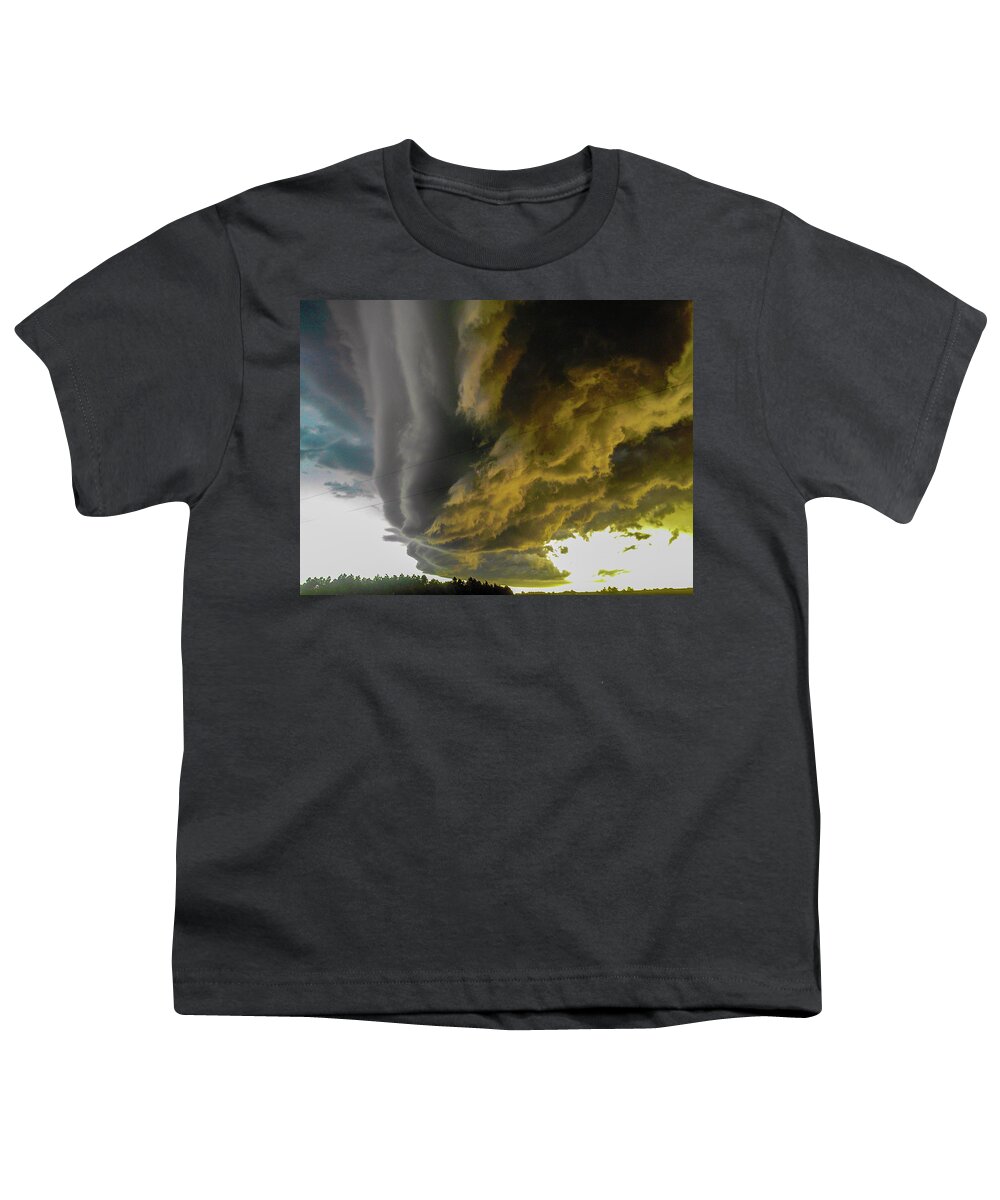 Nebraskasc Youth T-Shirt featuring the photograph Nebraska Supercell, Arcus, Shelf Cloud, Remastered 017 by NebraskaSC