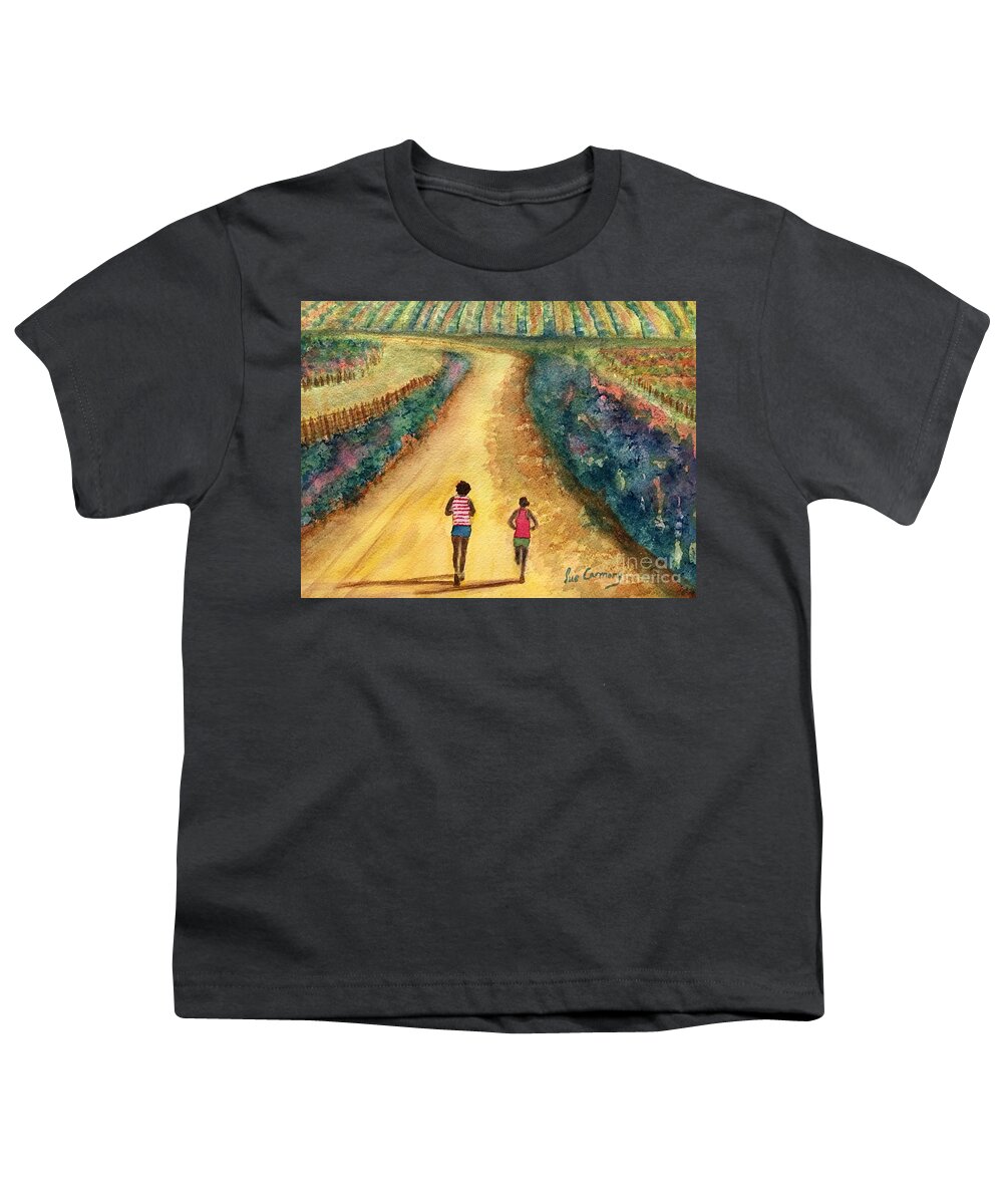 Running Youth T-Shirt featuring the painting New Journey Together by Sue Carmony