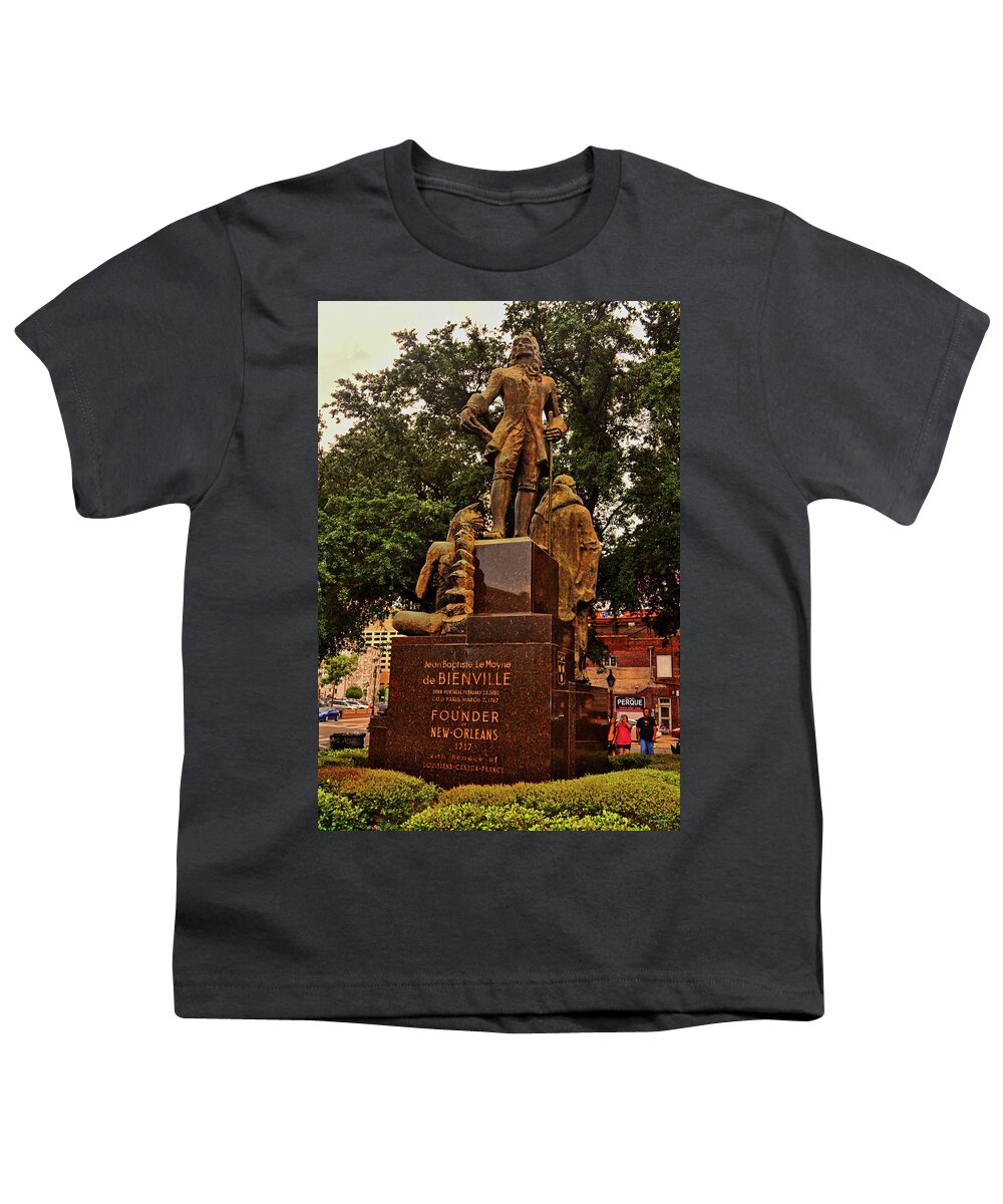 Statue Youth T-Shirt featuring the photograph New Orleans Founder Statue 002 by George Bostian