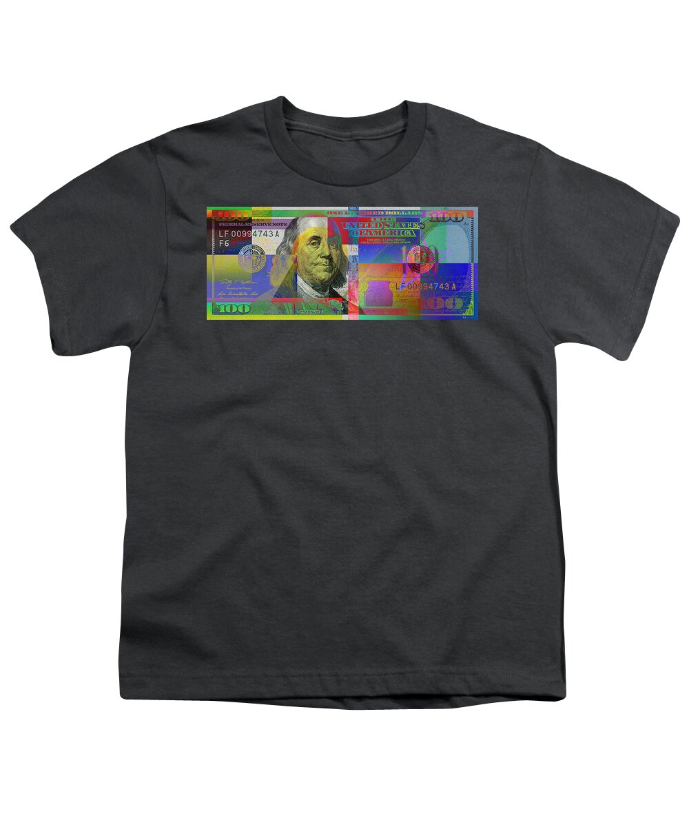 Visual Art Pop By Serge Averbukh Youth T-Shirt featuring the photograph New Pop-colorized One Hundred US Dollar Bill by Serge Averbukh
