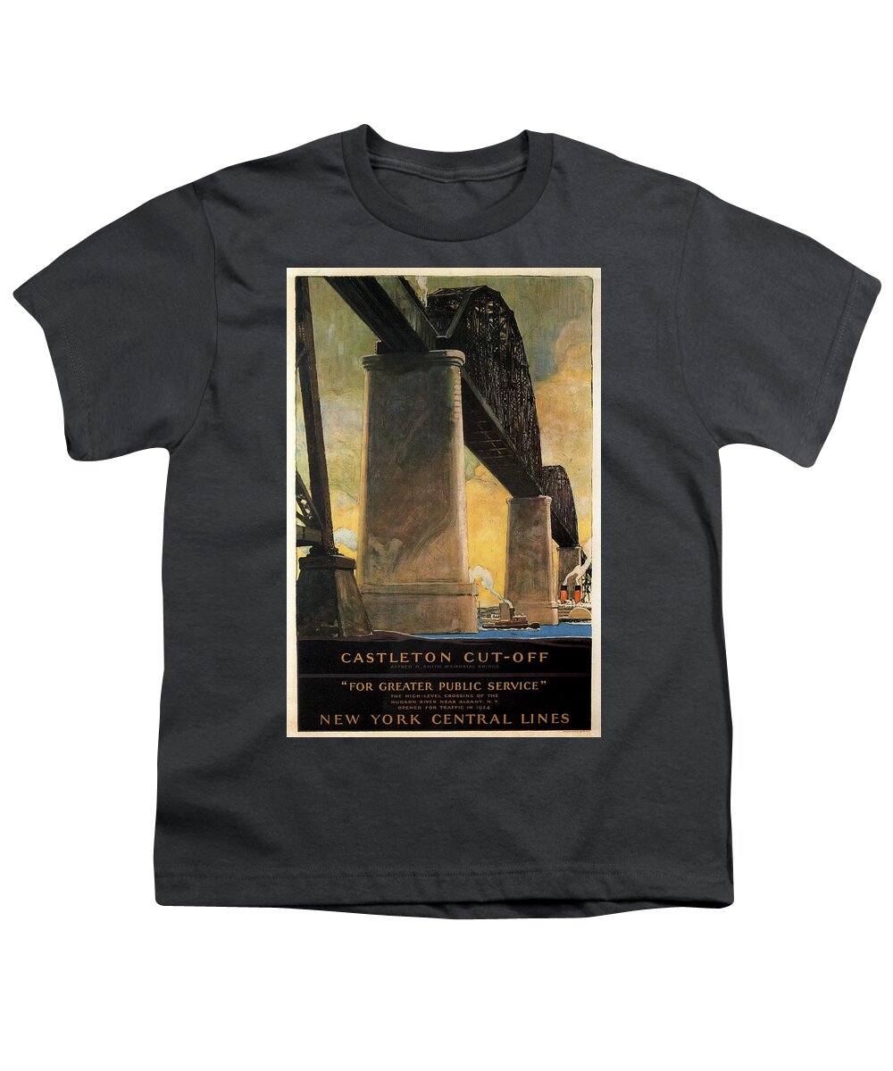 New York Youth T-Shirt featuring the mixed media New York Central Lines - Castleton cut-off - Retro travel Poster - Vintage Poster by Studio Grafiikka