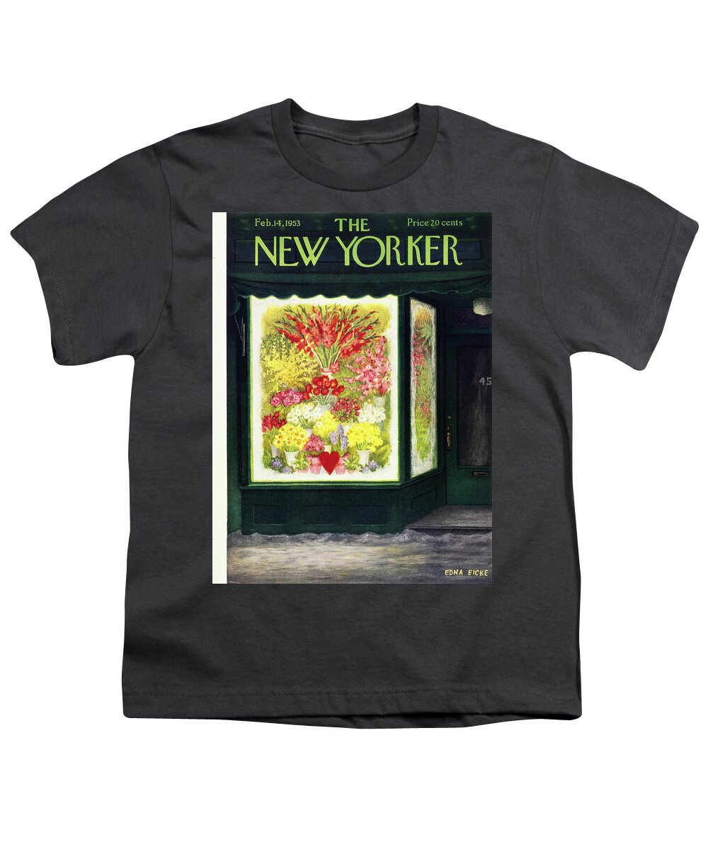 Flowers Youth T-Shirt featuring the painting New Yorker February 14 1953 by Edna Eicke