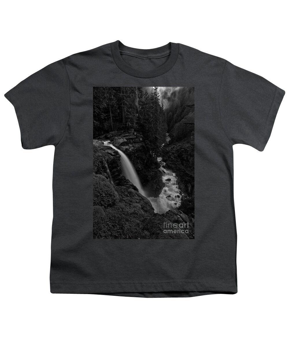 Black And White Youth T-Shirt featuring the photograph Nooksack Falls Black And White Portrait by Adam Jewell