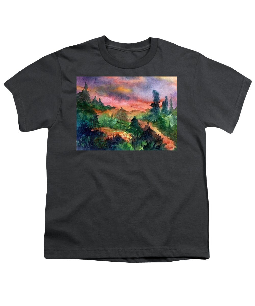 Sunset Youth T-Shirt featuring the painting North Country Sunset by Ellen Levinson