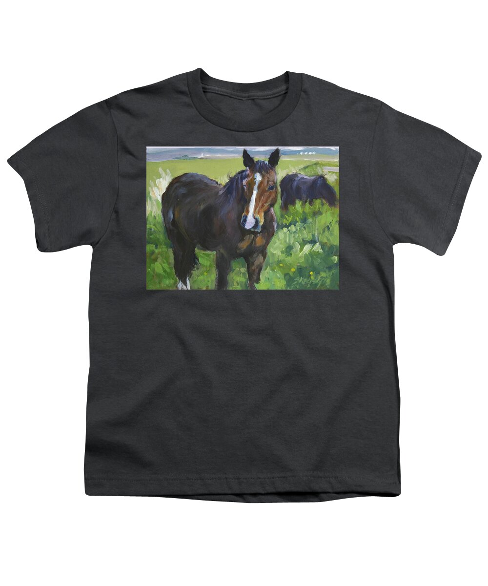Horses Youth T-Shirt featuring the painting Oh It's You Again by Sheila Wedegis