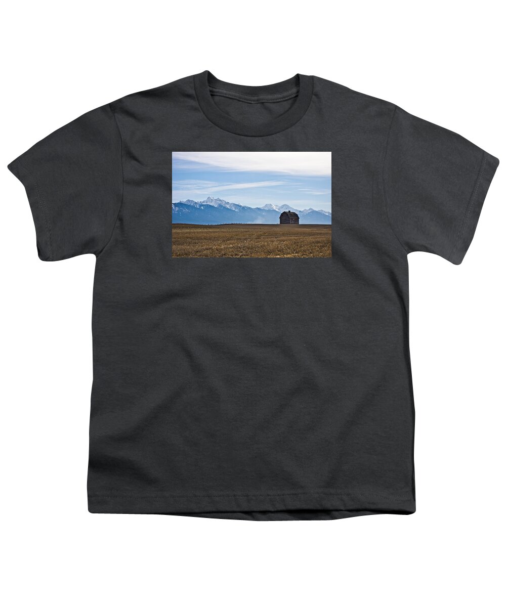 Montana Youth T-Shirt featuring the photograph Old Barn, Mission Mountains by Jedediah Hohf