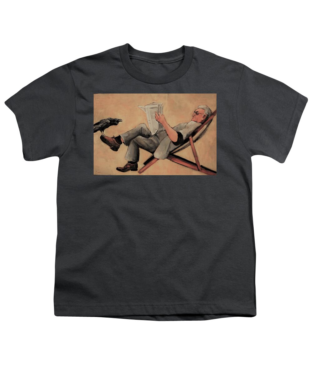 Raven Youth T-Shirt featuring the painting Old Birds by Jean Cormier
