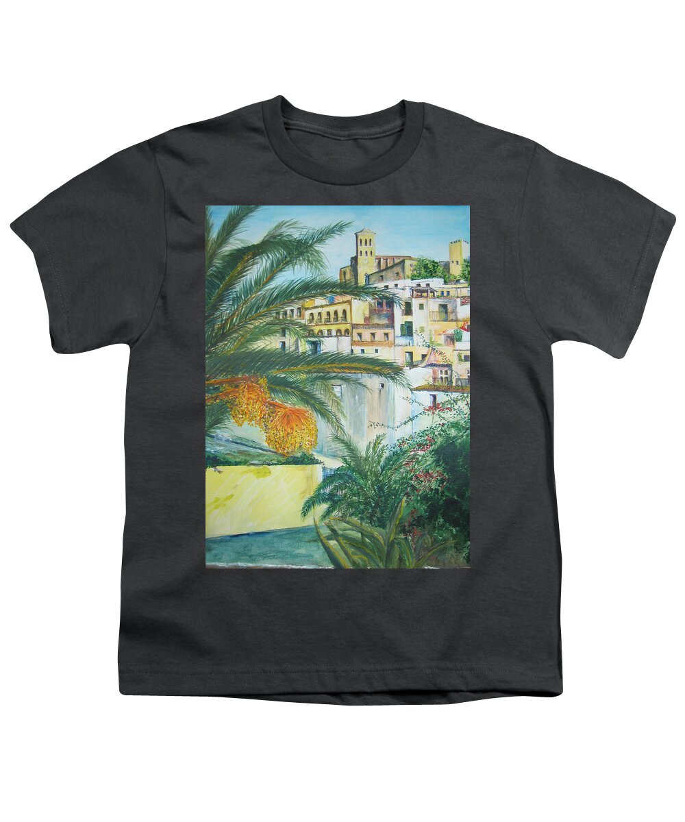 Ibiza Old Town Youth T-Shirt featuring the painting Old Town Ibiza by Lizzy Forrester