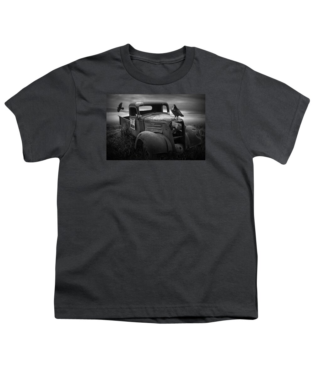 Vintage Youth T-Shirt featuring the photograph Old Vintage Chevy Pickup Truck with Ravens by Randall Nyhof