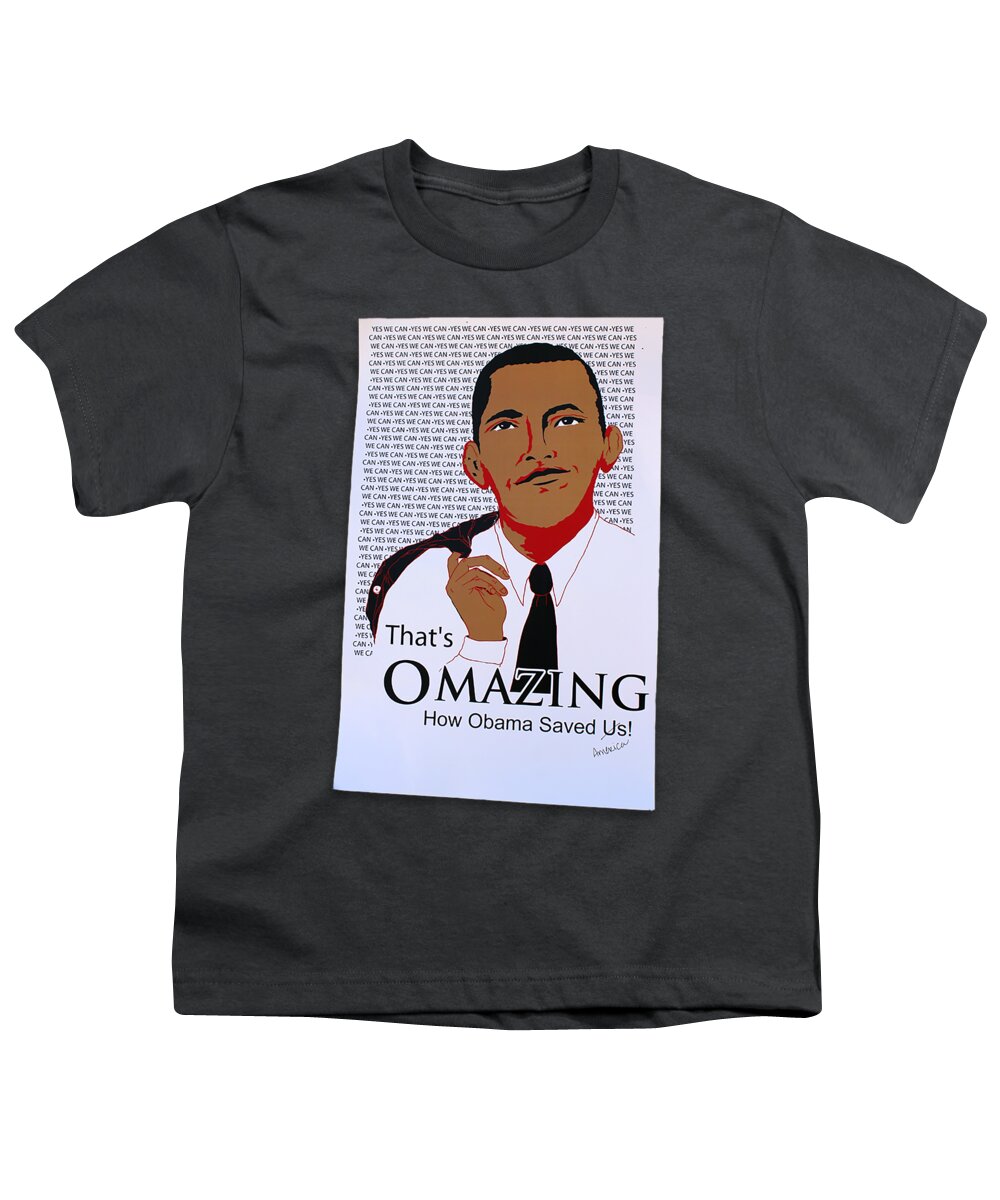 Omazing Obama Youth T-Shirt featuring the digital art Omazing Obama 1.0 by Shirley Whitaker