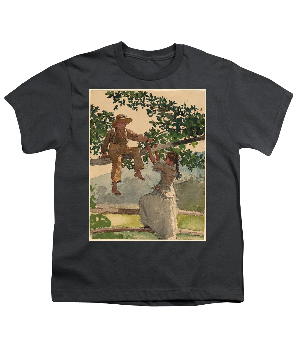 Winslow Homer Youth T-Shirt featuring the painting On the Fence #2 by Winslow Homer