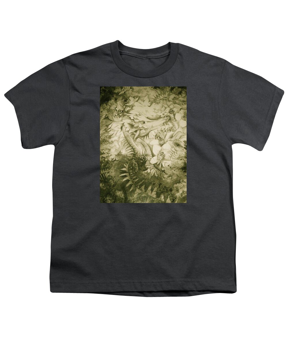 Abstract Youth T-Shirt featuring the drawing Orchid Dragon by Leizel Grant