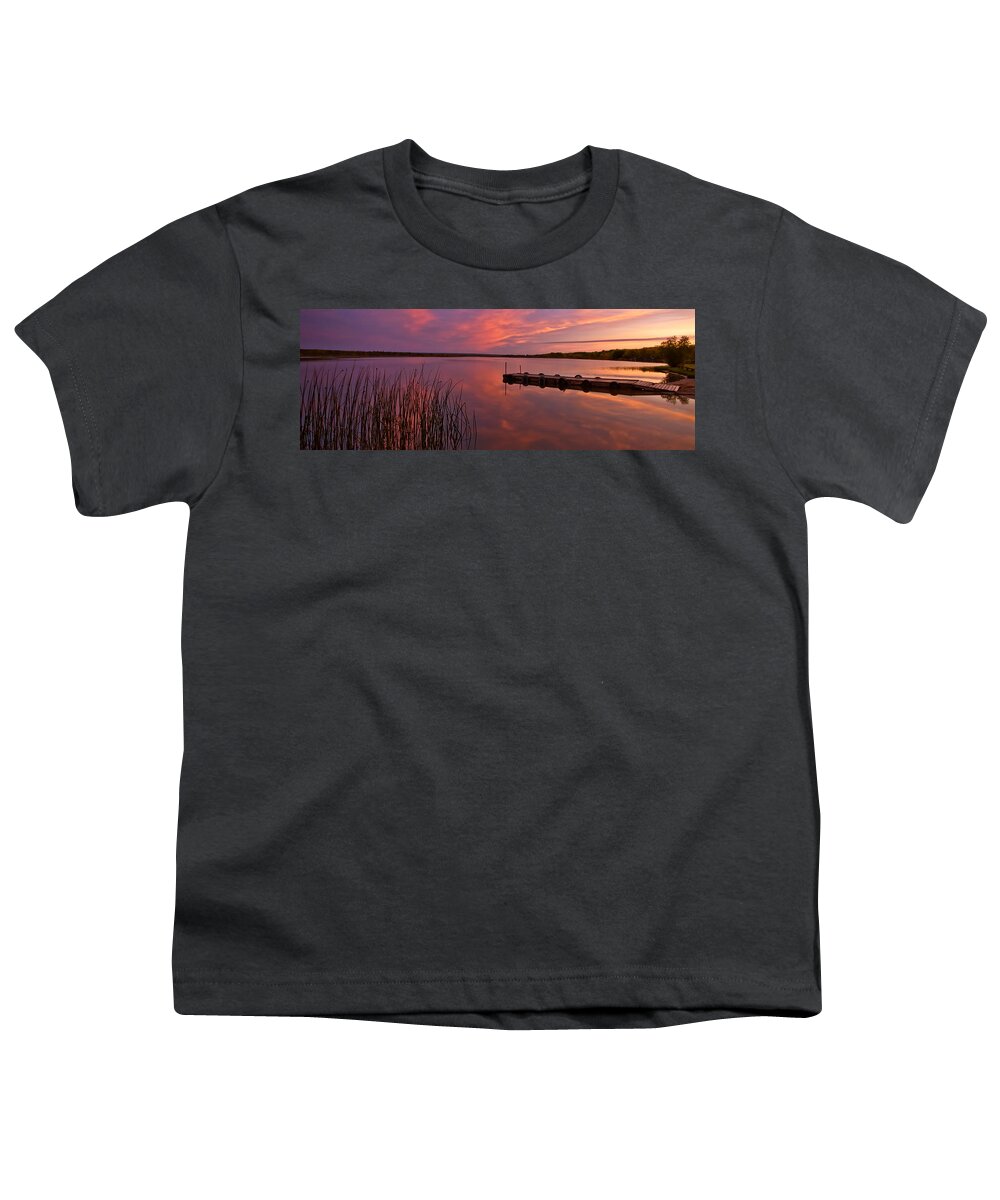  Youth T-Shirt featuring the digital art Panoramic Sunset Northern Lake by Mark Duffy