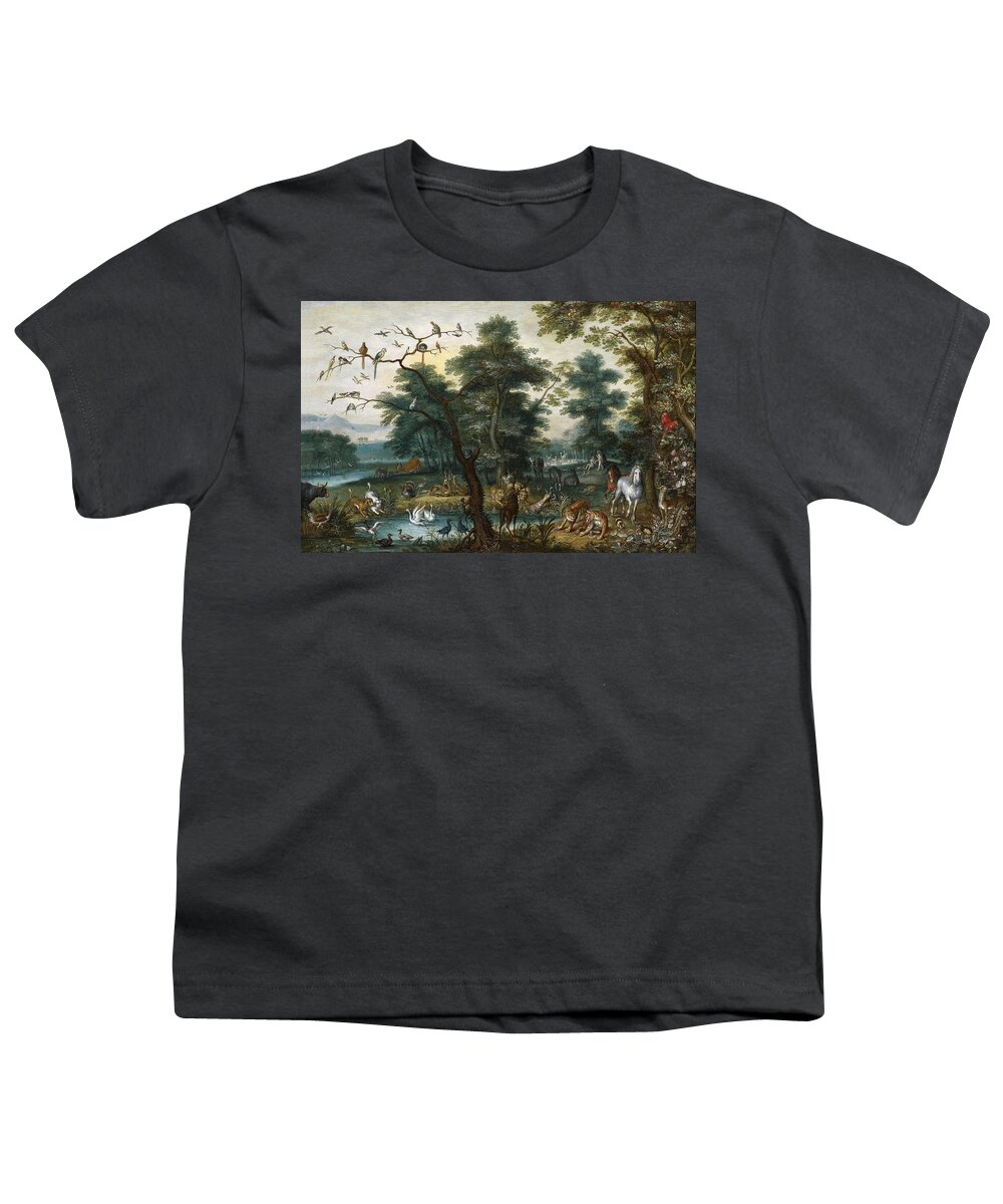 Jan Brueghel The Younger Youth T-Shirt featuring the painting Paradise landscape with the Fall by Jan Brueghel the Younger