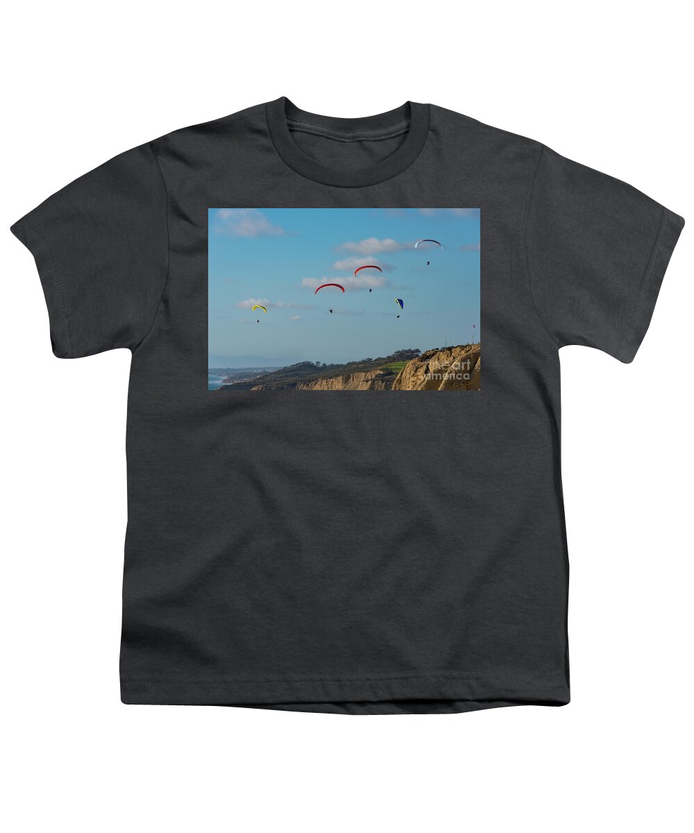 Beach Youth T-Shirt featuring the photograph Paragliders at Torrey Pines Gliderport by David Levin
