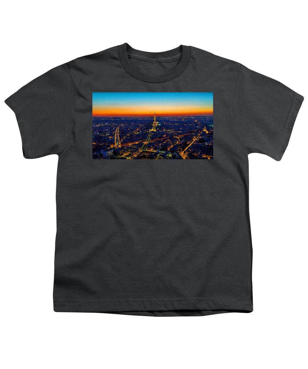 Paris Clip Art Vintage Youth T-Shirt featuring the painting Paris after sunset by Vincent Monozlay