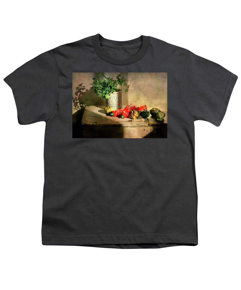 Country Side Board Youth T-Shirt featuring the photograph Parsley and Peppers by Diana Angstadt