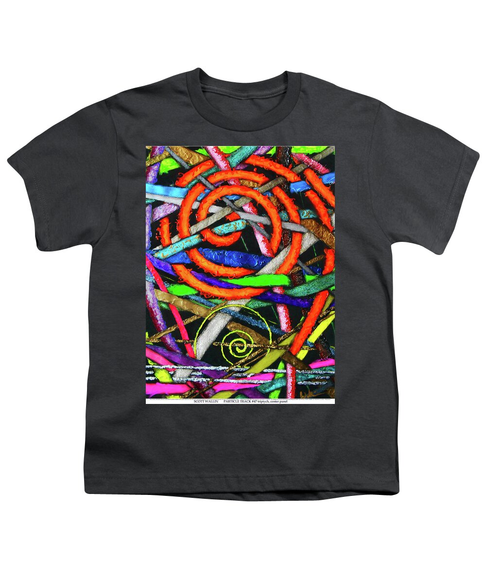 Abstract Youth T-Shirt featuring the painting Particle Track Forty-seven Triptych Center Panel by Scott Wallin