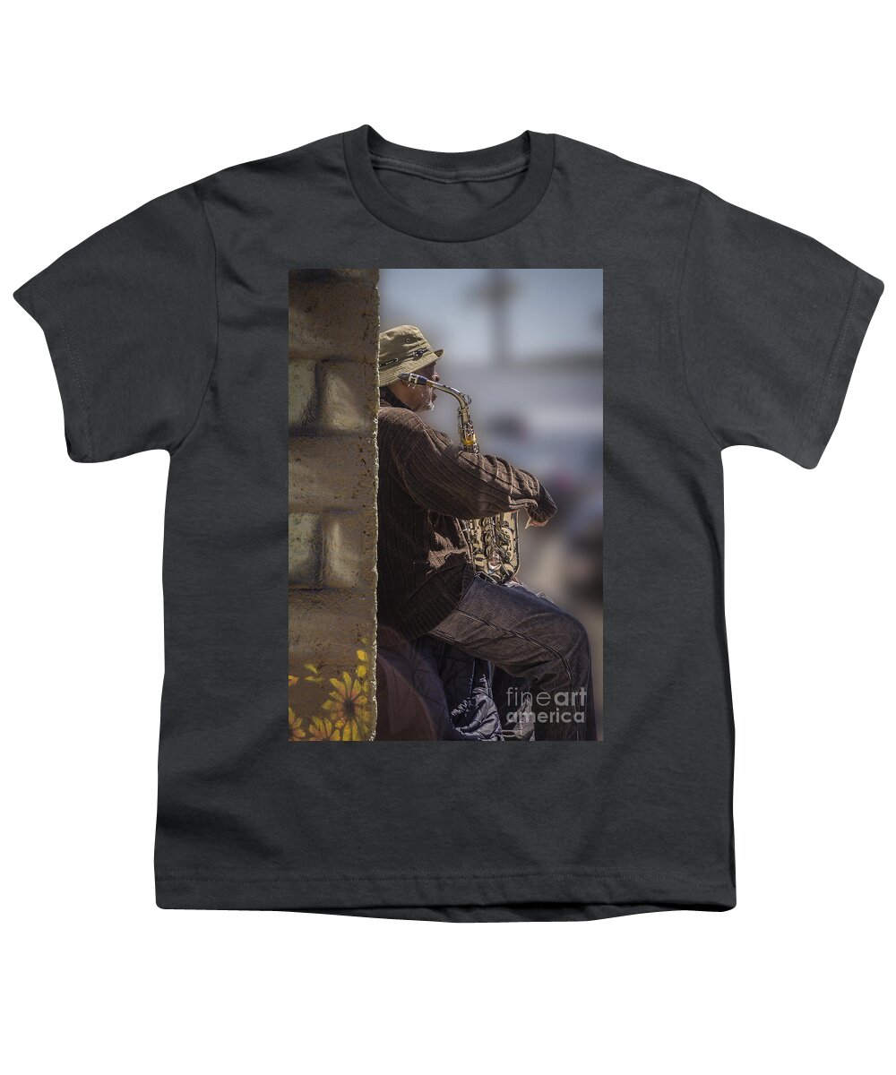 Saxophone Youth T-Shirt featuring the photograph Saxophone Jazz Man by Joann Long