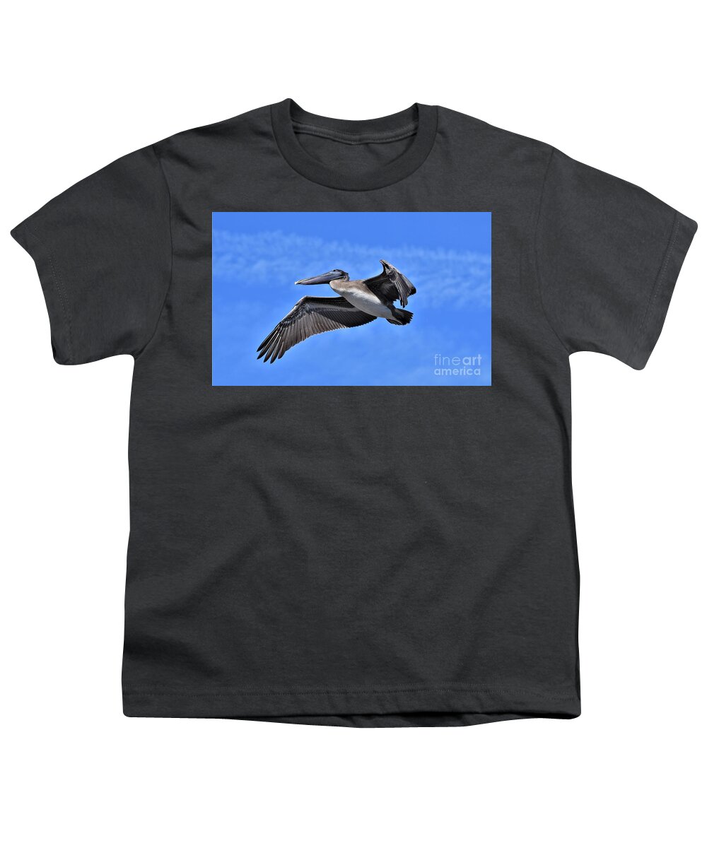 Pelican Youth T-Shirt featuring the photograph Pelican Fly By by Julie Adair