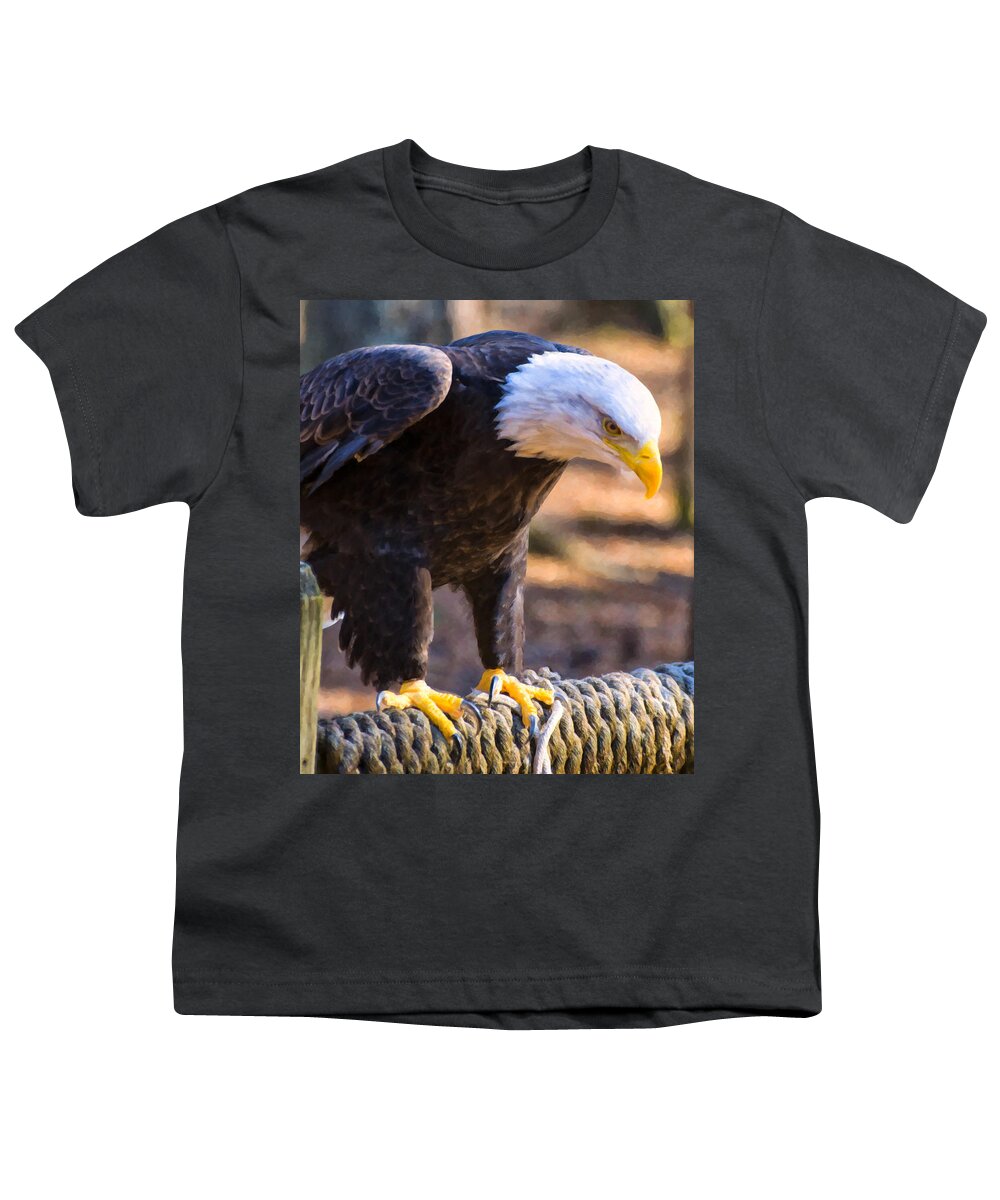 Bald Eagle Youth T-Shirt featuring the digital art Perched Bald Eagle by Flees Photos