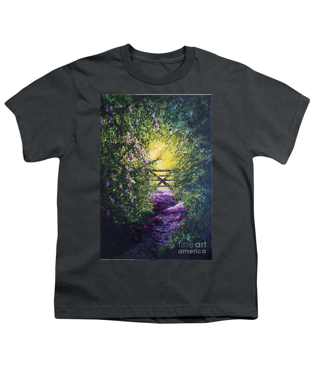 Inspirational Youth T-Shirt featuring the painting Petal strewn pathway, into the light by Lizzy Forrester
