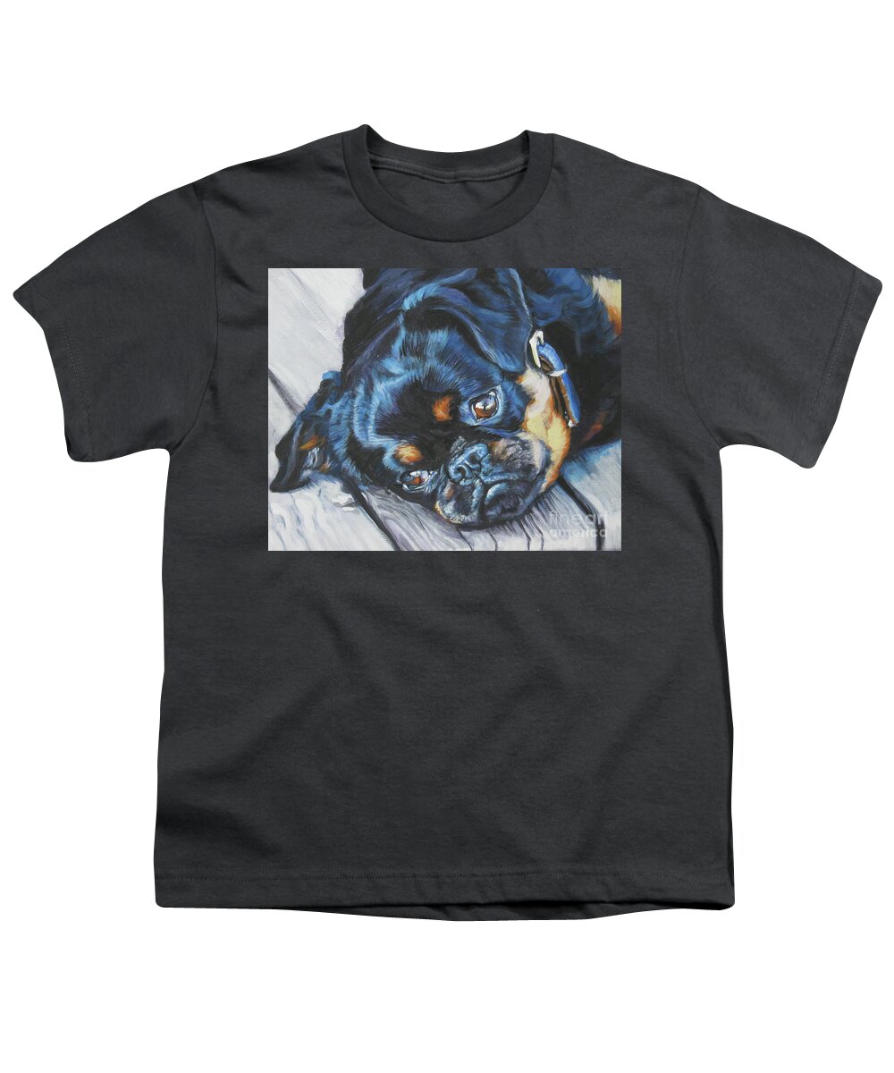 Petit Brabancon Youth T-Shirt featuring the painting Petit Brabancon Brussels Griffon by Lee Ann Shepard