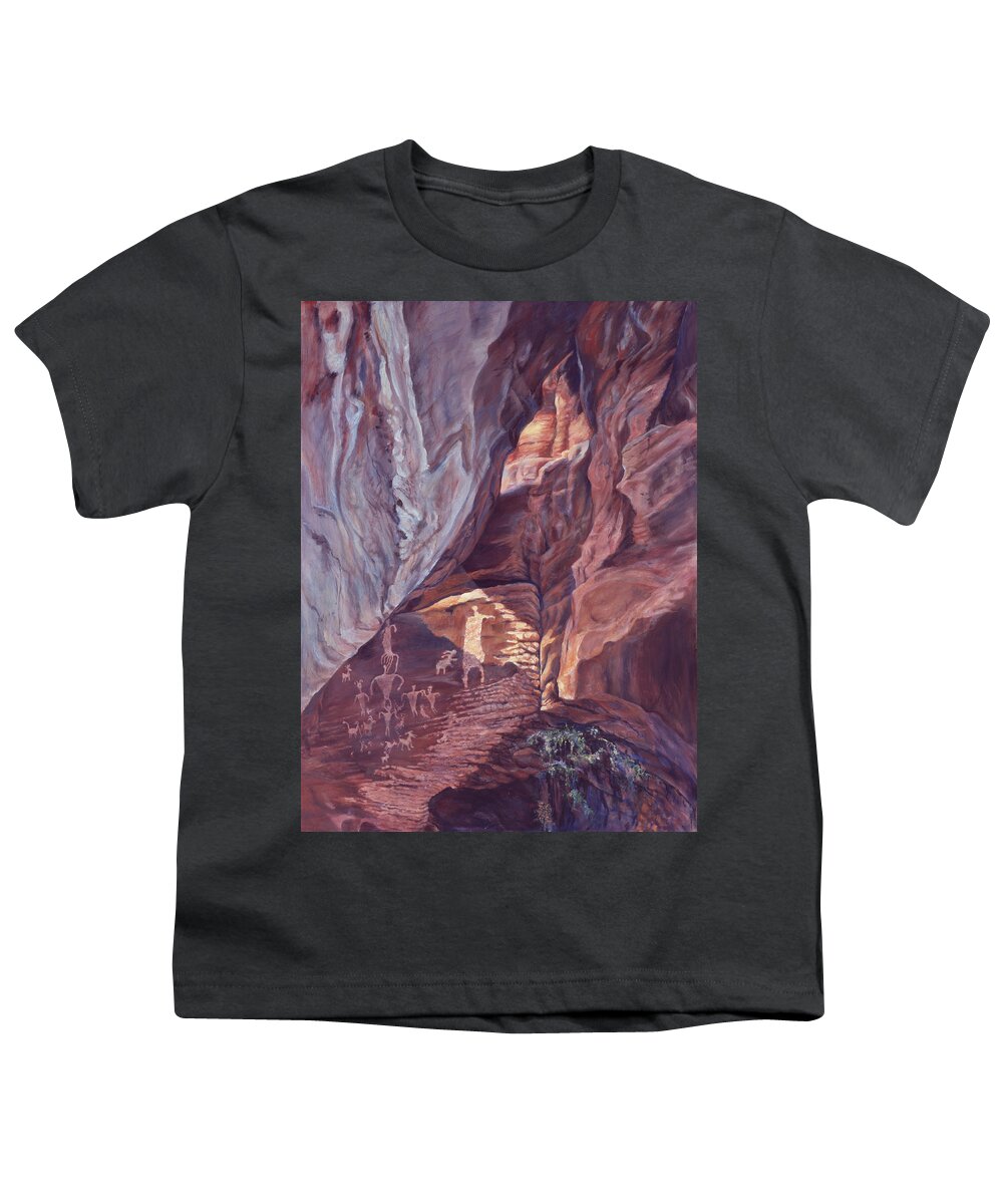 Landscape Youth T-Shirt featuring the painting Petroglyph Circus by Page Holland