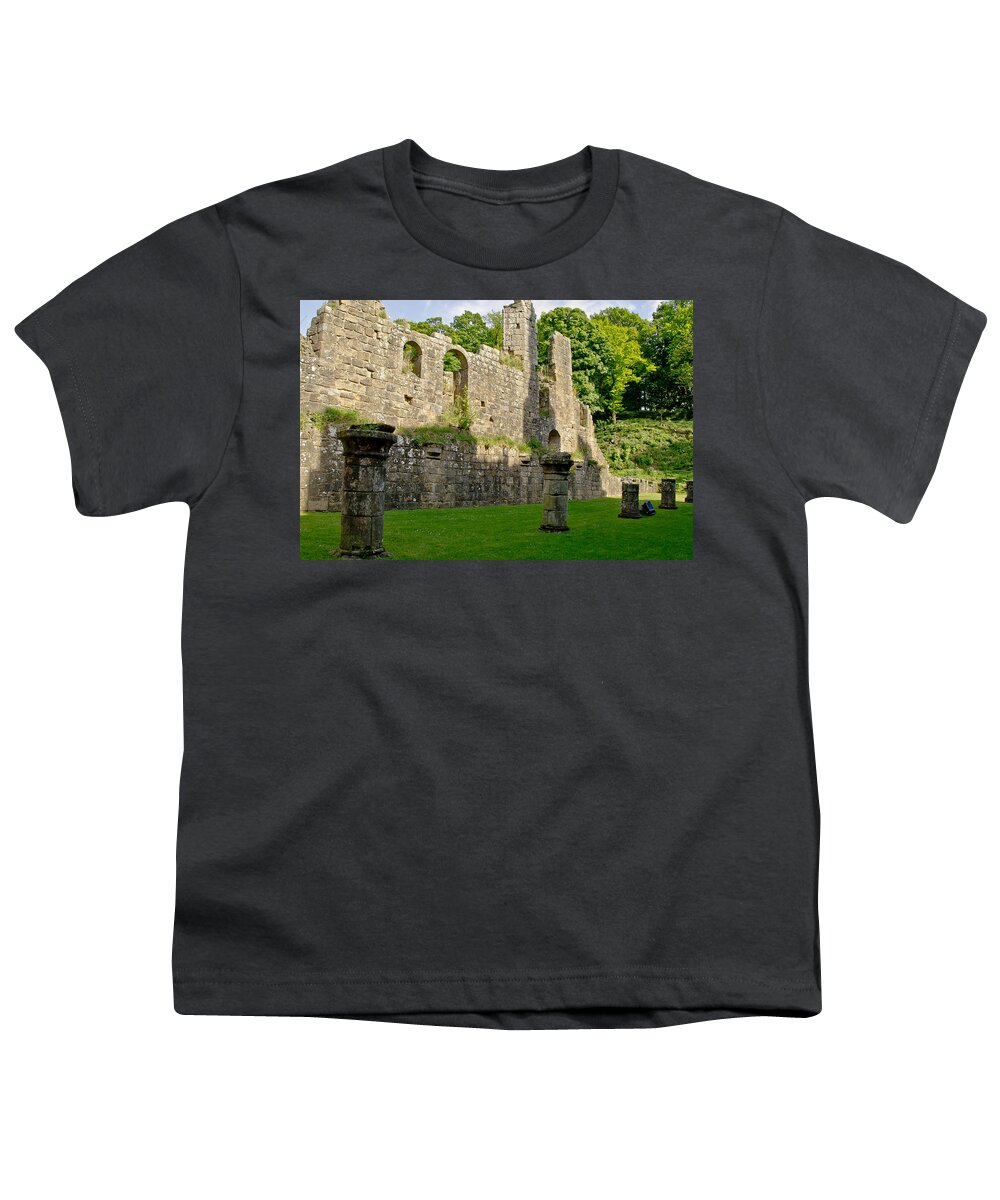 Abbey Youth T-Shirt featuring the photograph Pillars of the hall. by Elena Perelman
