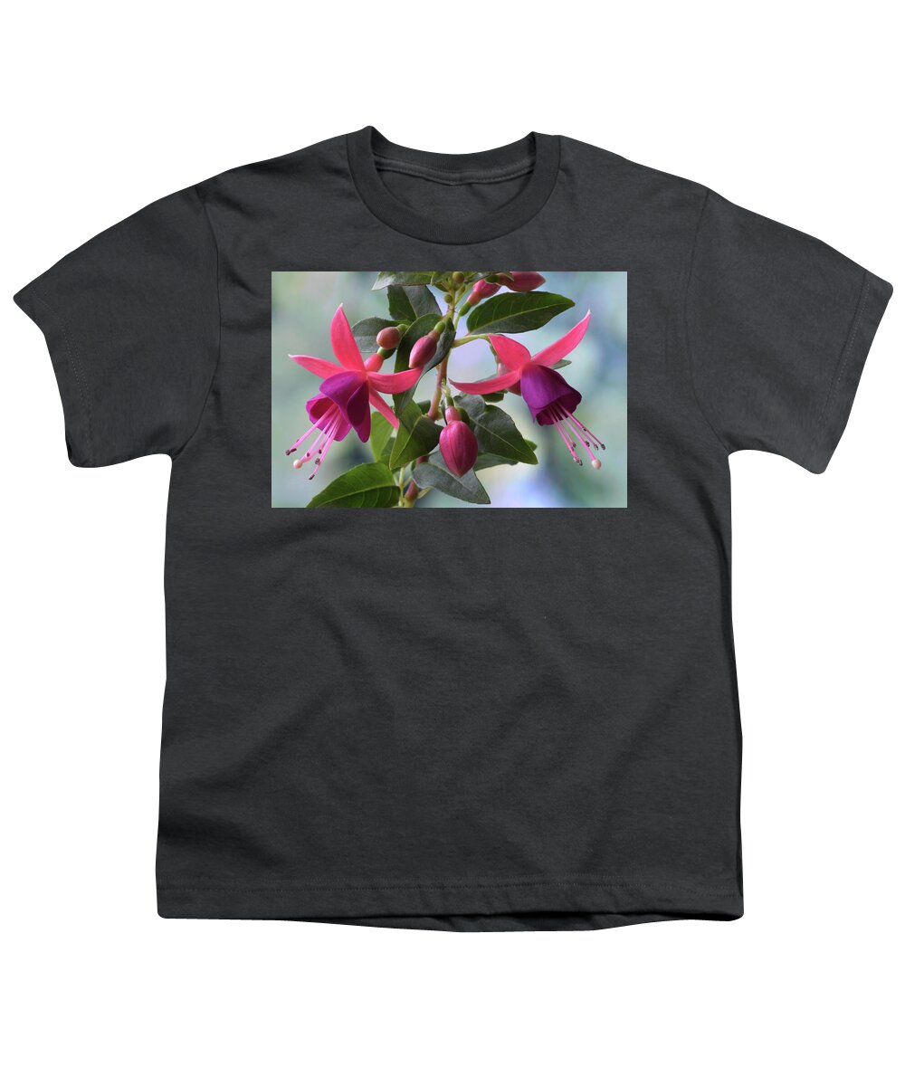 Fuchsias Youth T-Shirt featuring the photograph Pink And Purple Fuchsia by Terence Davis