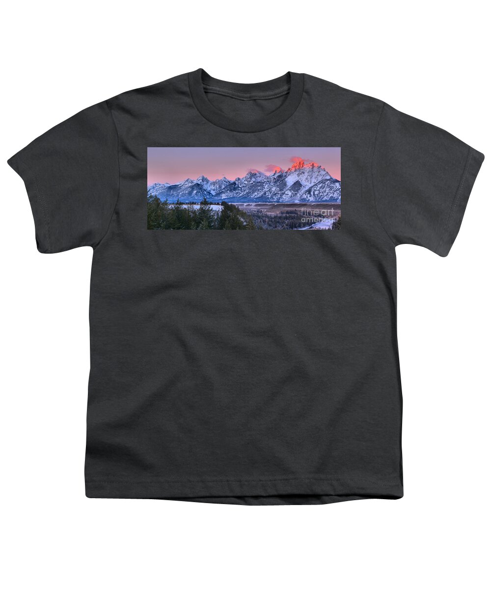 Snake River Overlook Youth T-Shirt featuring the photograph Pink Peaks Over The Snake River Overlook by Adam Jewell