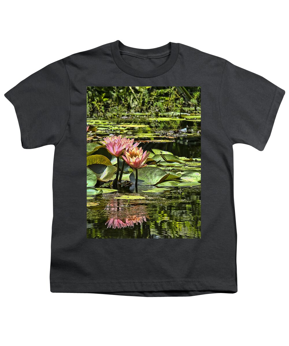 Water Youth T-Shirt featuring the photograph Pink Water Lily Reflections by Bill Barber