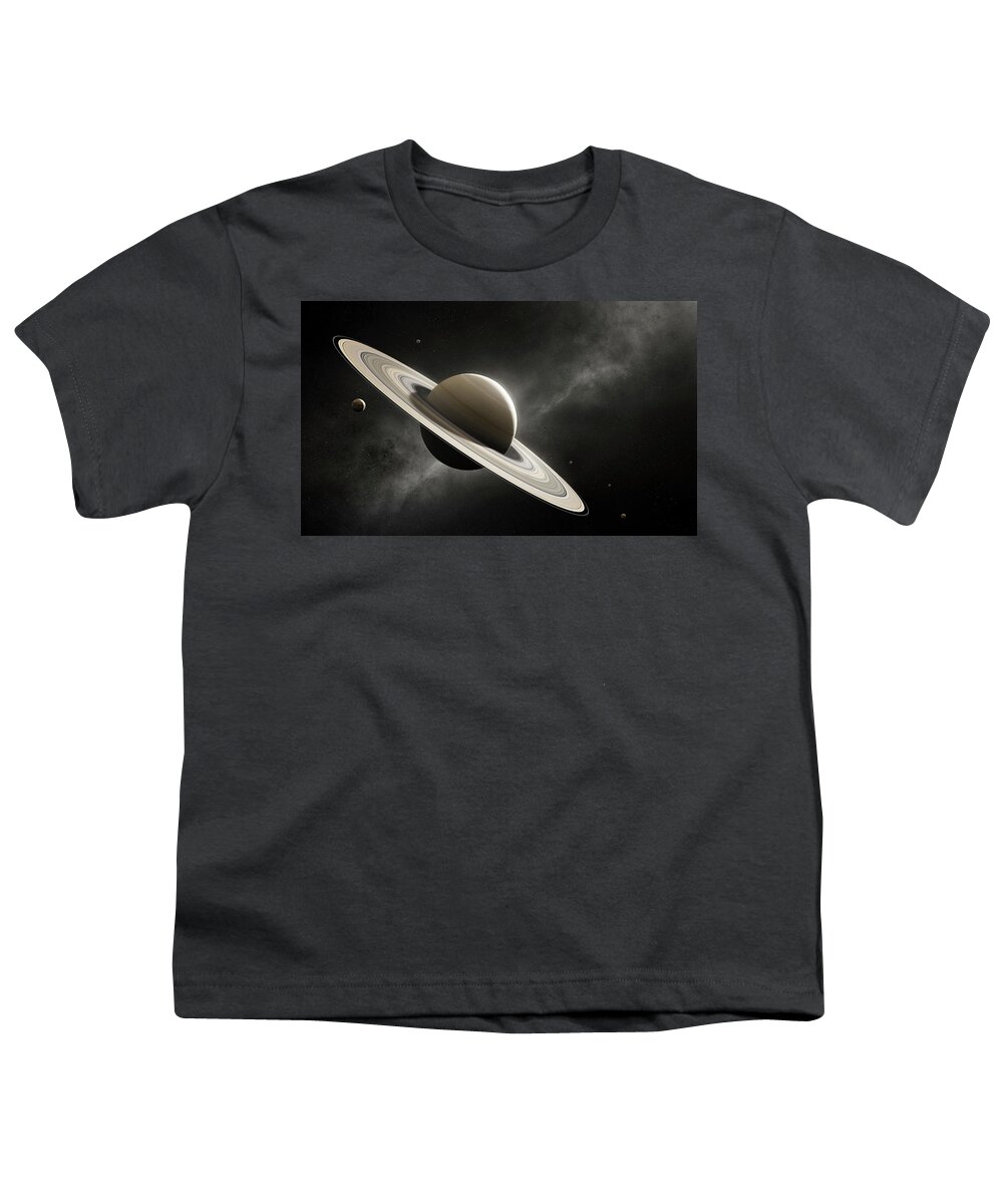 #faatoppicks Youth T-Shirt featuring the photograph Planet Saturn with major moons by Johan Swanepoel