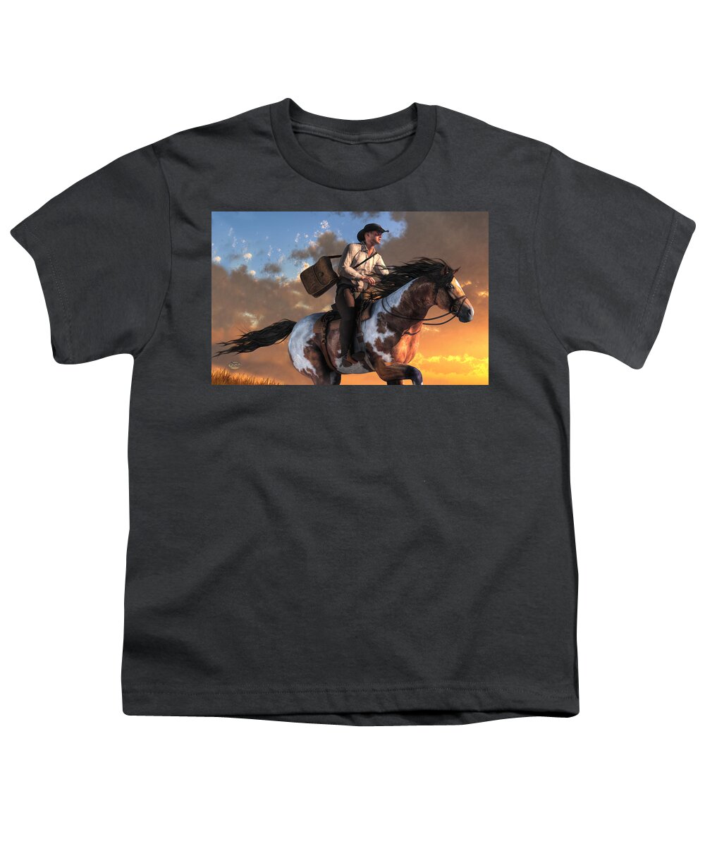 Pony Express Youth T-Shirt featuring the digital art Pony Express by Daniel Eskridge