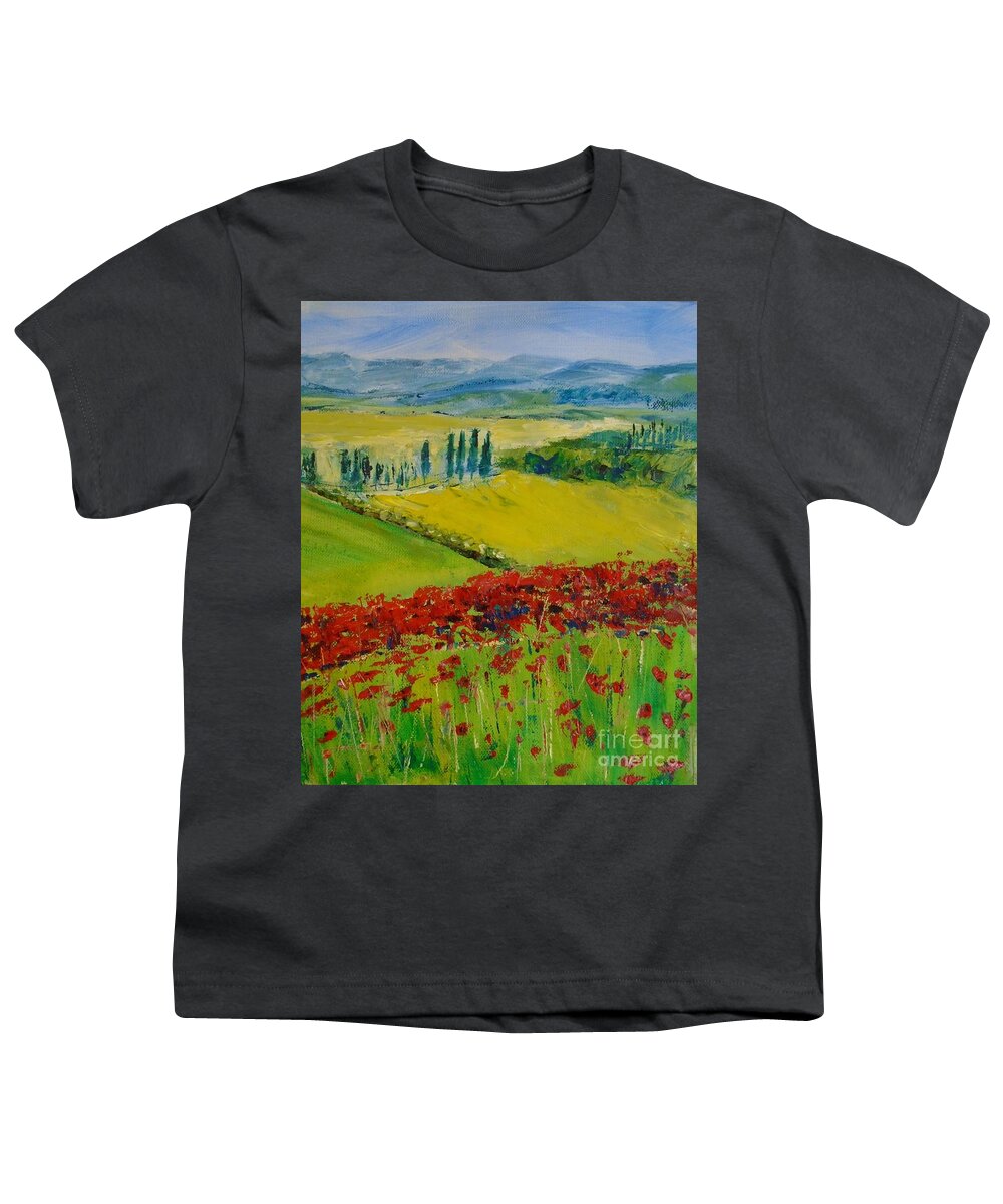Provence Youth T-Shirt featuring the relief Poppies in Provence by Angela Cartner