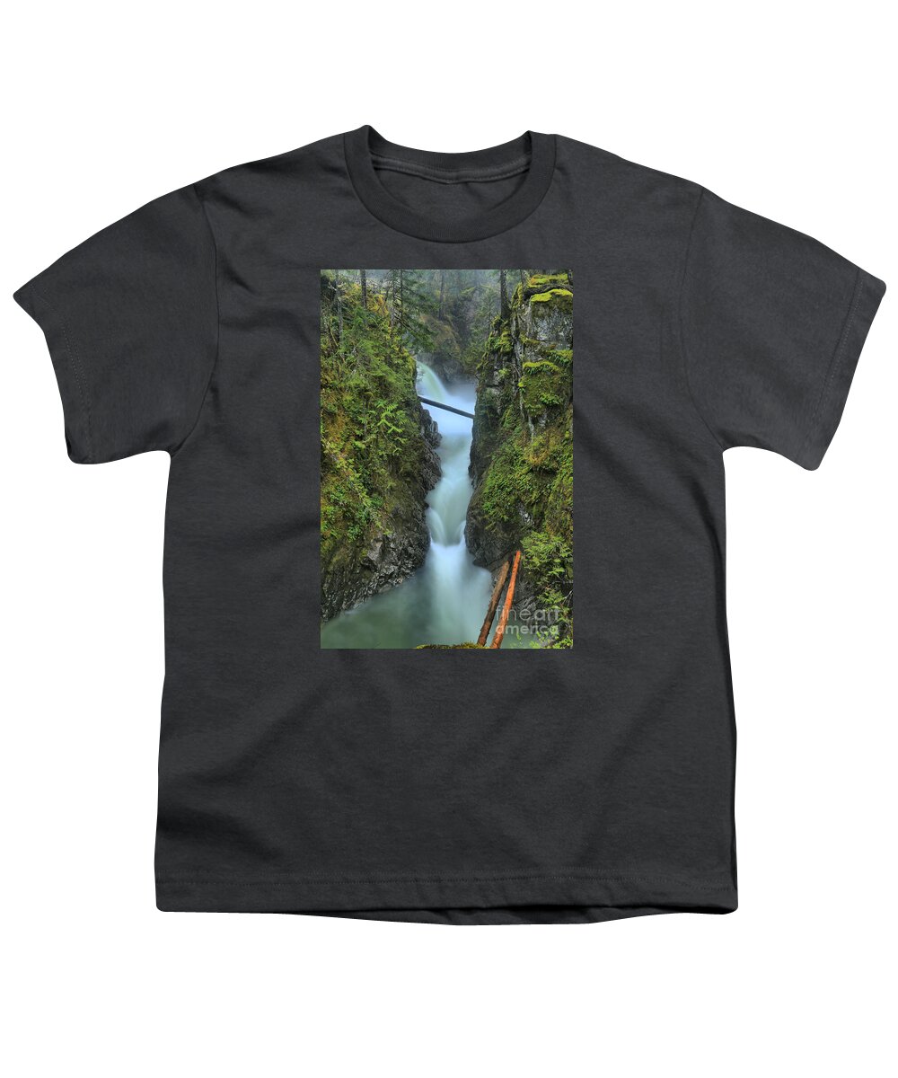 Qualicum Youth T-Shirt featuring the photograph Port Alberni Rainforest Waterfall by Adam Jewell