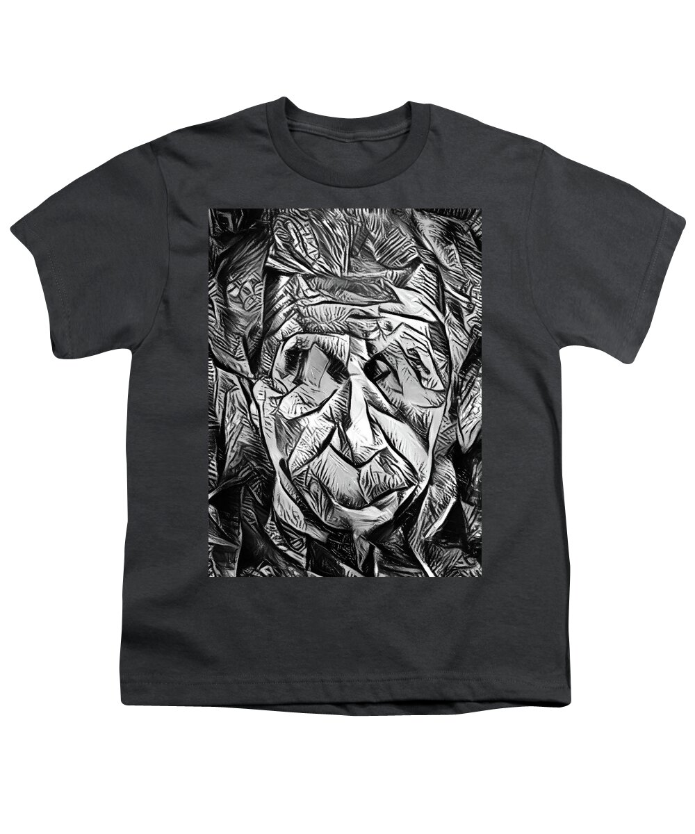 Portrait Of A Thinker Youth T-Shirt featuring the painting Portrait Of A Thinker Black and White by Georgiana Romanovna