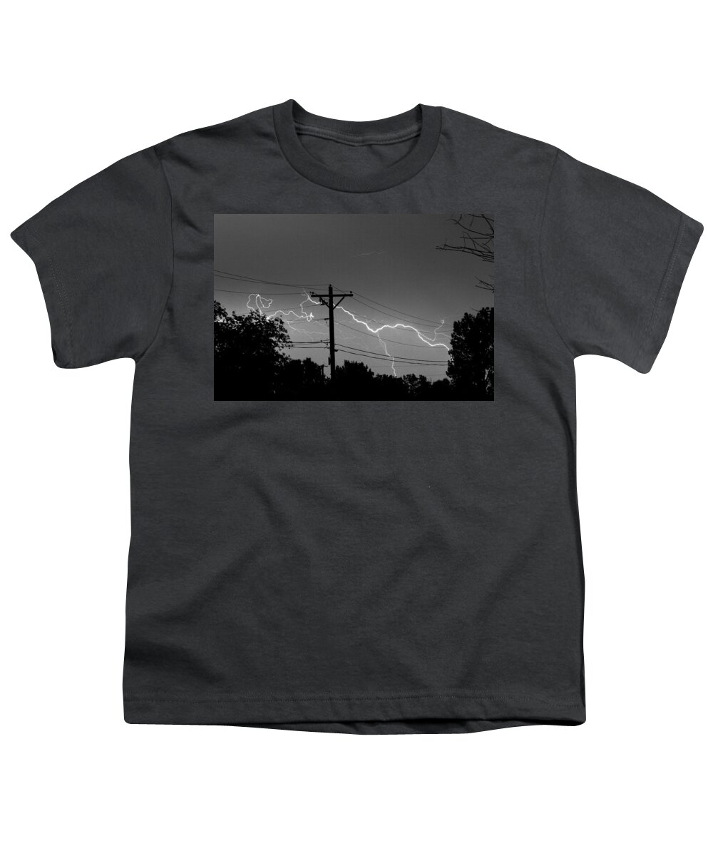 Lightning Youth T-Shirt featuring the photograph Power Lines BW Fine Art Photo Print by James BO Insogna