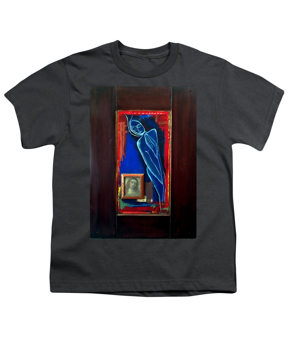 Dark Art Youth T-Shirt featuring the painting Prayers Won't Help You Now by Delight Worthyn