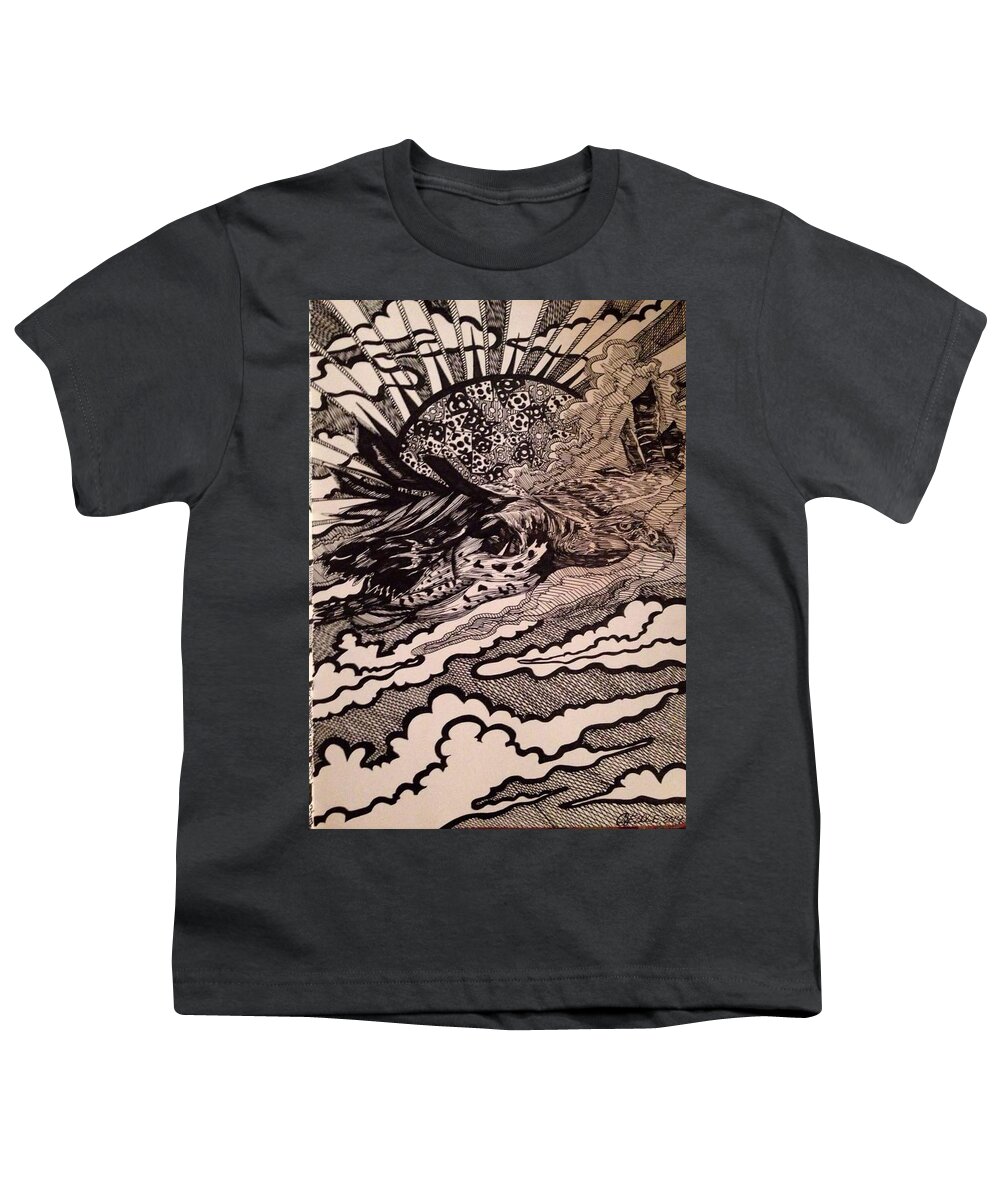 Bird Youth T-Shirt featuring the drawing Psychedelic Sun Flight by Angela Weddle