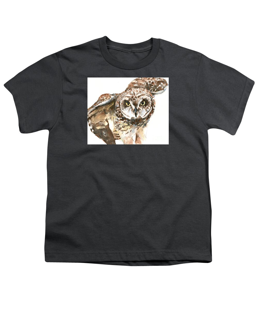 Owl Youth T-Shirt featuring the painting Pueo Hawaiian Owl by Claudia Hafner