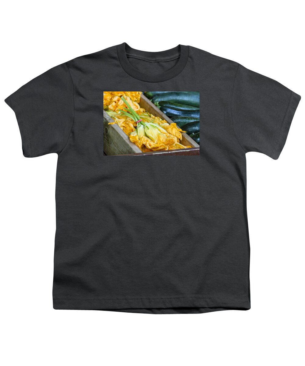 Baskets Youth T-Shirt featuring the photograph Pumpkin Blossoms by Teri Virbickis