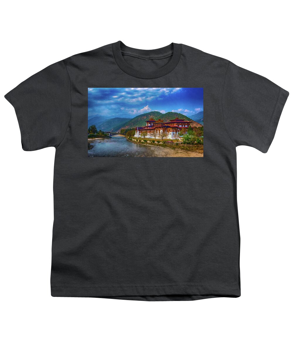 Architecture Youth T-Shirt featuring the photograph Punakha Dzong by Pravine Chester
