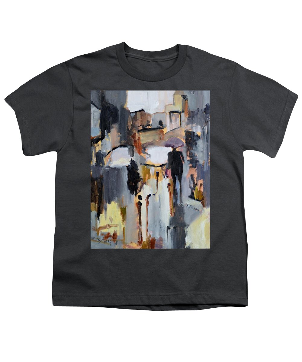 Rain Youth T-Shirt featuring the painting Purple Umbrella by Donna Tuten