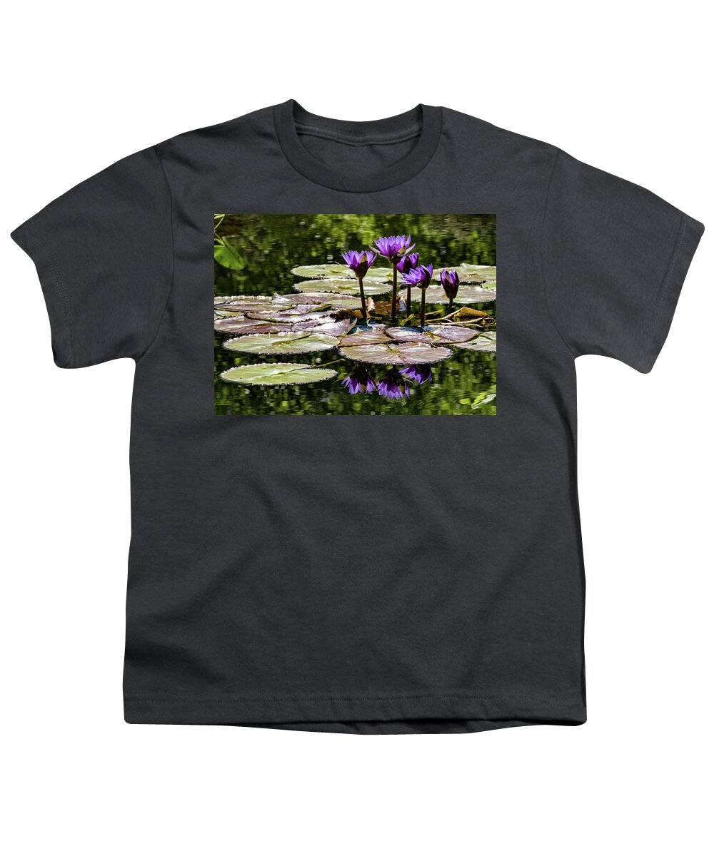 Categories Youth T-Shirt featuring the photograph Purple Water Lilies by Dawn Key