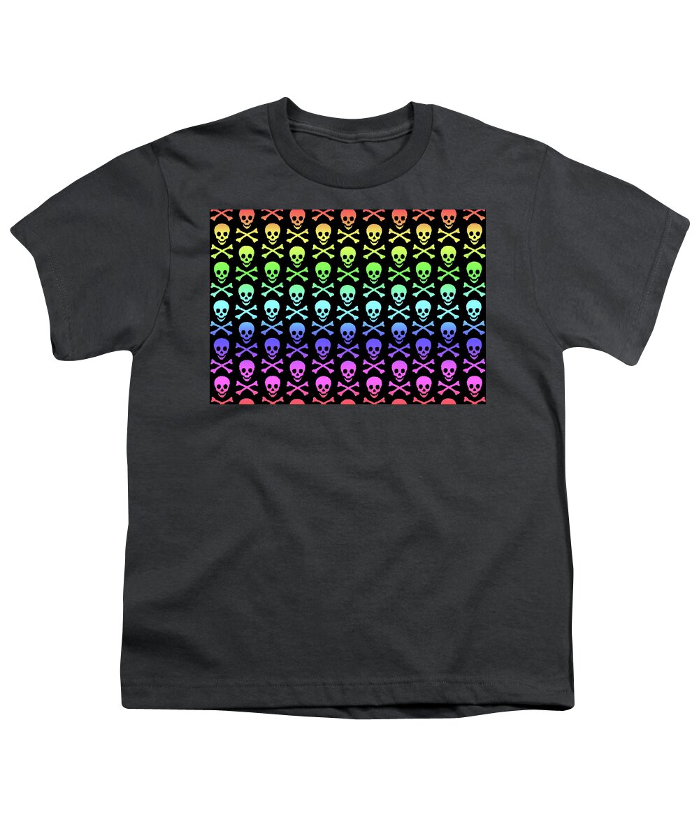 Rainbow Youth T-Shirt featuring the digital art Rainbow Skull and Crossbones by Roseanne Jones