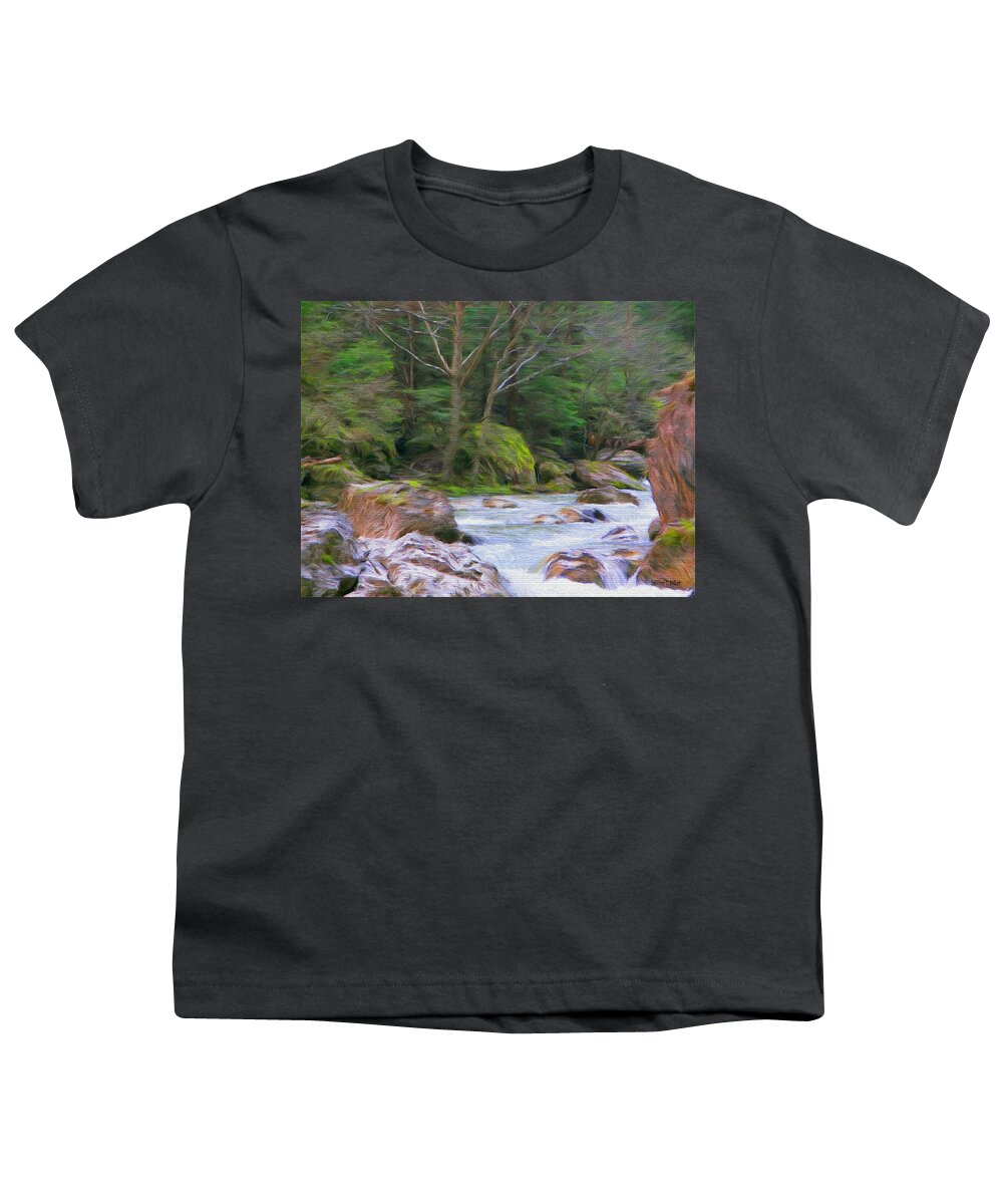 River Youth T-Shirt featuring the painting Rapids at the Rivers Bend by Jeffrey Kolker