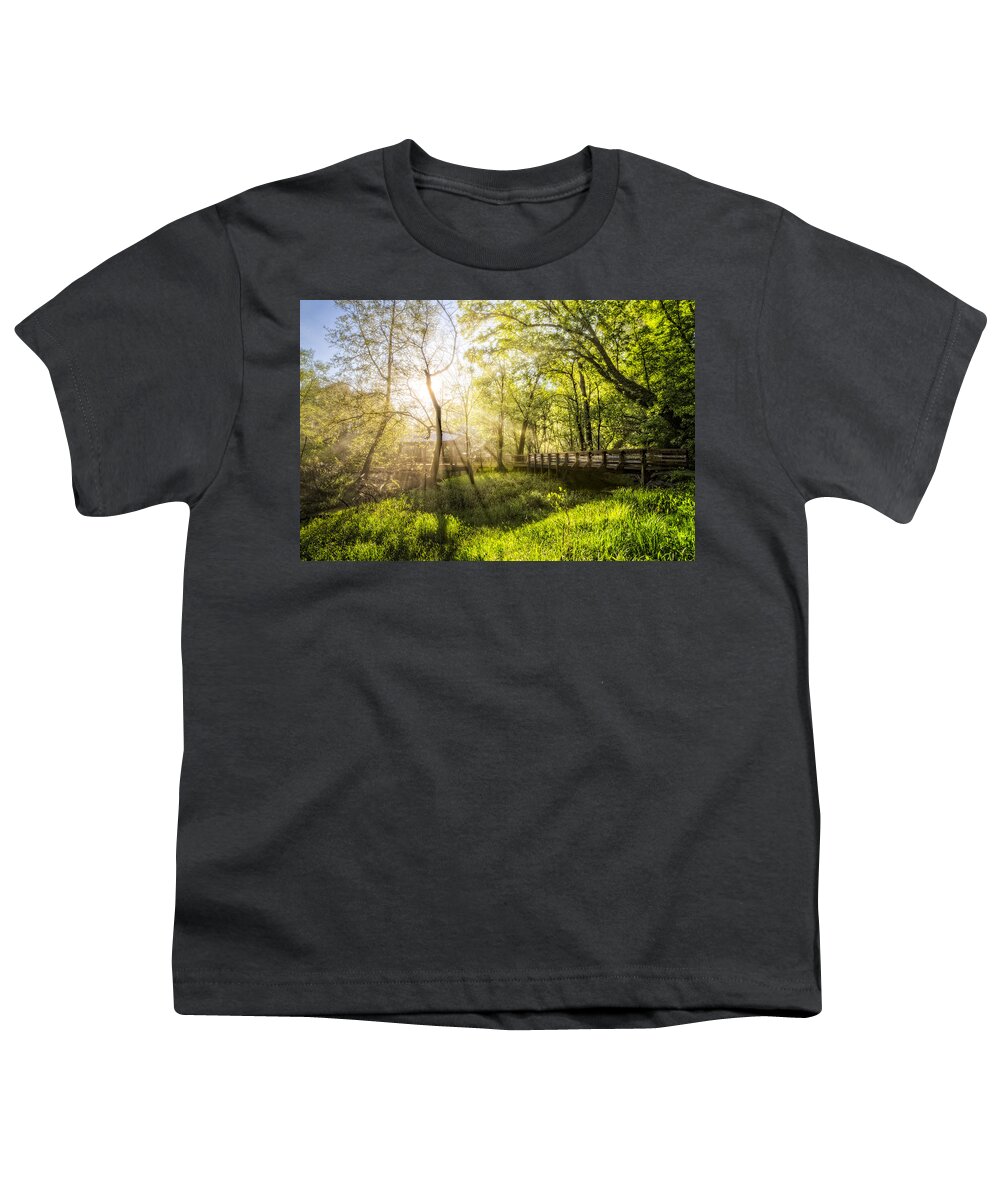 Appalachia Youth T-Shirt featuring the photograph Rays over the River Walk by Debra and Dave Vanderlaan